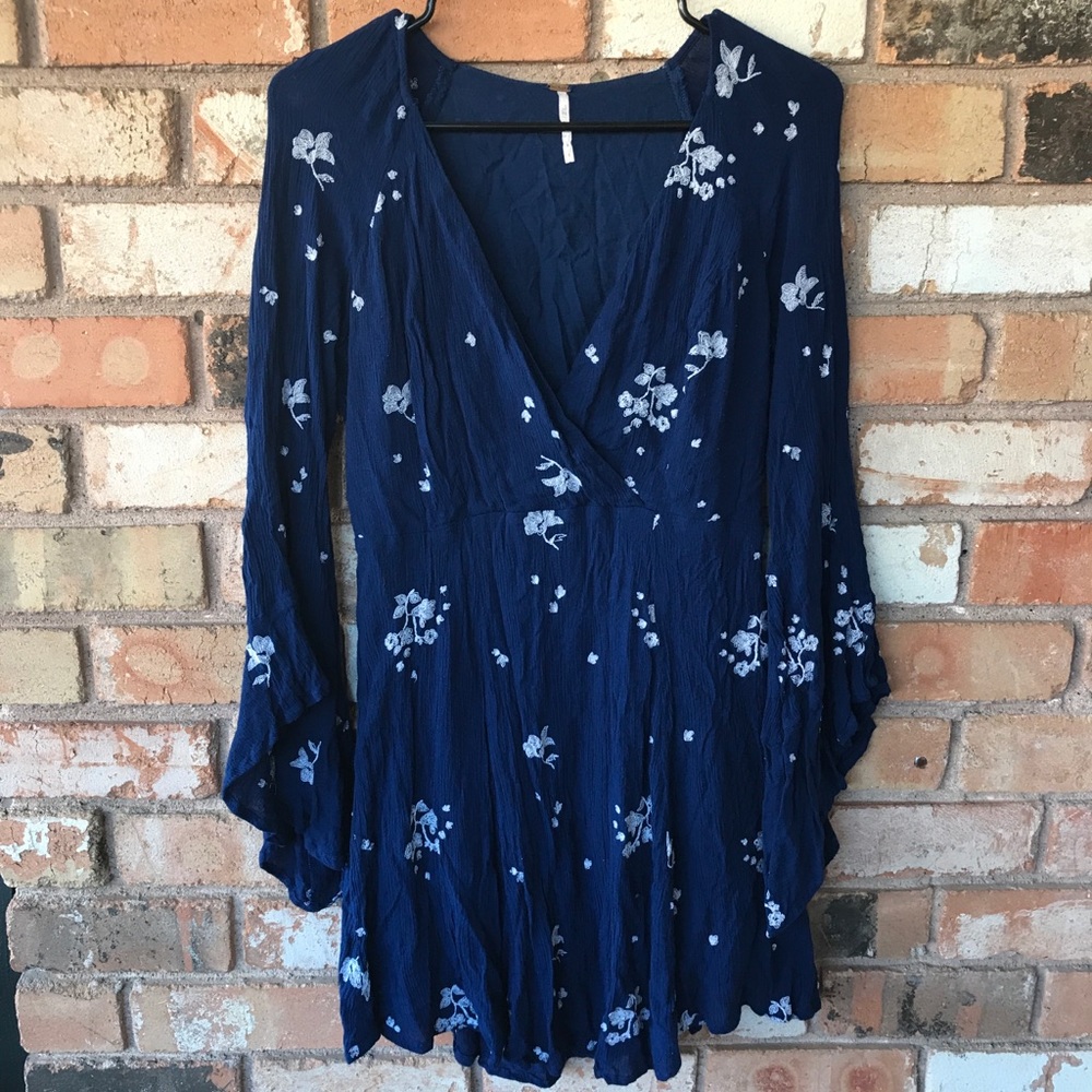 Free People Navy Bell Sleeve Embroidered Dress - Picture 8 of 10